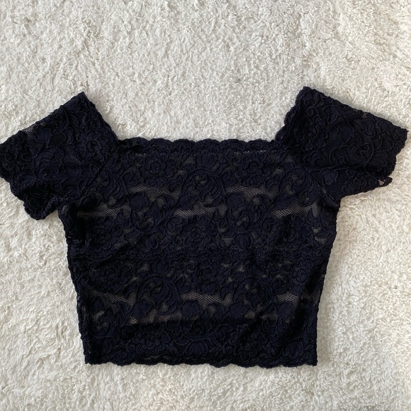 ❤️ Hanky Panky Black Lace Floral Off-the-Shoulder Top Small NWOT